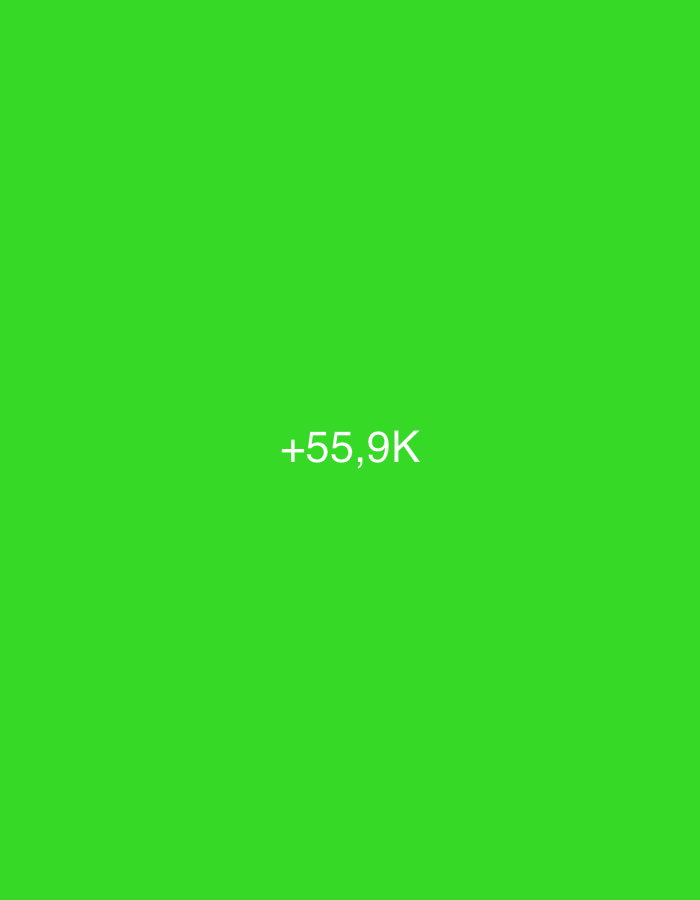 The image is a plain green background with the text "+55,9K" in white, centered horizontally and located in the lower half of the image. There is no discernible location in Tbilisi, Georgia, or any other contextual information present in the image.