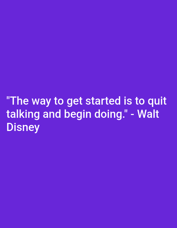 The image contains text on a purple background. The text reads: "The way to get started is to quit talking and begin doing." - Walt Disney. There is no information about the city of Babakan Madang, Indonesia, in the image.
