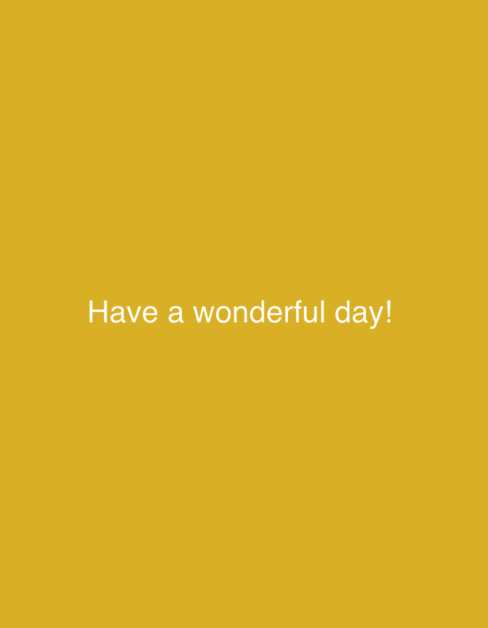 The image is a plain yellow background with the text "Have a wonderful day!" in white, centered on the screen. There is no location depicted.