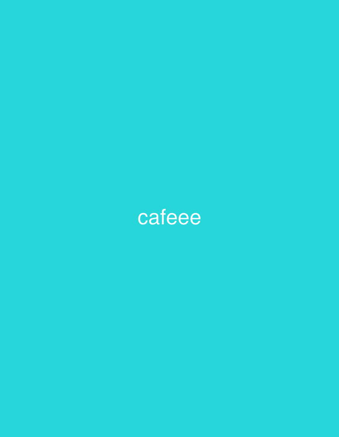 The image displays a plain, monochromatic background in a vibrant cyan or turquoise color. There are no people, objects, or a discernable scene or setting beyond the solid color. No activity or event is taking place.
Notable details include the striking, uniform color that fills the entire frame. There are no visual cues regarding the time of day, weather, or specific location within Santa Ana, Venezuela, as the image is abstract. No emotions are conveyed by the visual content.
The only visible element is the text "cafeee" written in a simple, sans-serif font in white, positioned centrally within the frame.