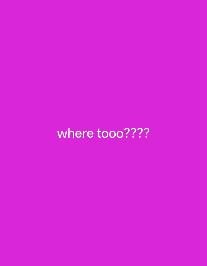 The image displays white text on a bright magenta background. The text reads "where tooo????". There are no discernible subjects, objects, scenes, activities, or notable details like time of day, weather, location cues, or emotions. The only identifiable element is the visible text.