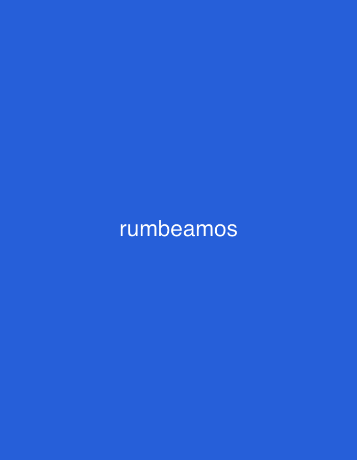 The image displays a plain, solid blue background with a single word, "rumbeamos," centered horizontally and vertically. The text is rendered in white, sans-serif font. There are no other visible subjects, objects, people, or activities depicted. The scene offers no cues regarding time of day, weather, or specific location.