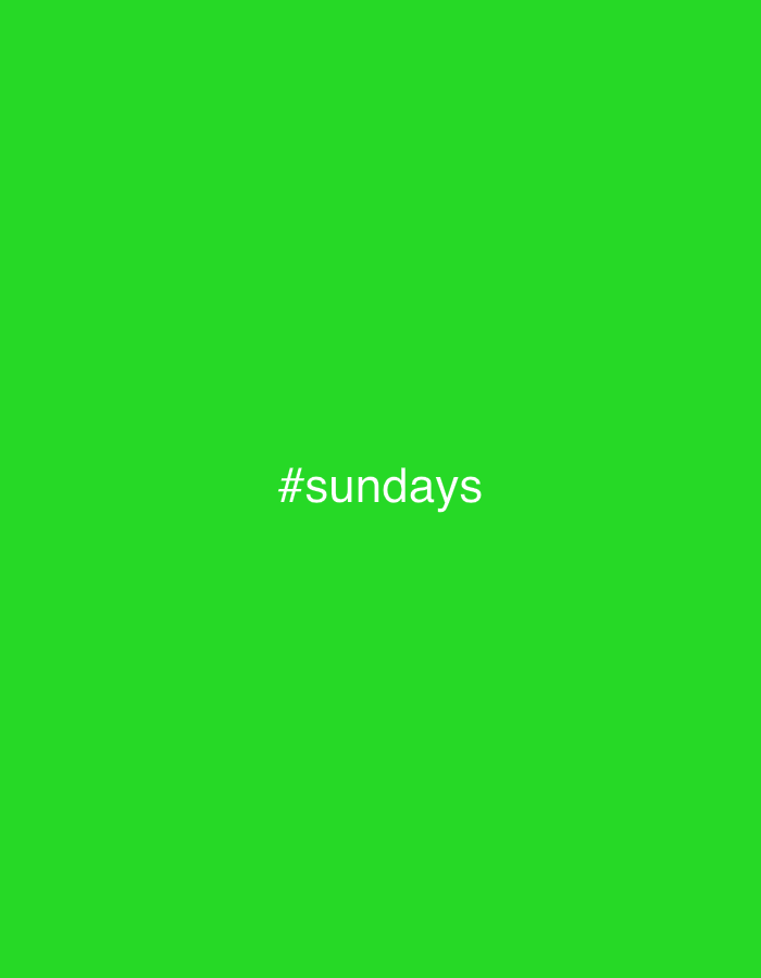 The image shows the text "#sundays" in white against a solid green background. There is no indication of the city of Buenos Aires, Argentina, or any other specific location. The image contains no people, subjects, objects, actions, or interactions. The environment consists of a solid green backdrop.