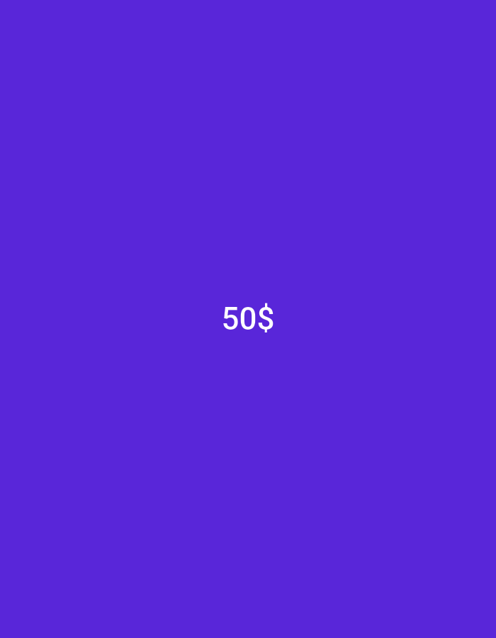 The image displays the text "50$" centered on a plain purple background. There is no discernible location in the city of Lhokseumawe, Indonesia, or any other environmental context. The image contains no people, subjects, objects, or actions.