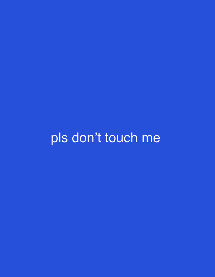 The image is a solid royal blue background with white text centered horizontally and vertically that reads "pls don't touch me". There is no discernible location in Shumen, Bulgaria, or any other context within the image.