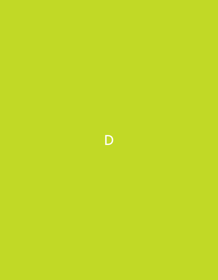 The image displays a solid chartreuse (lime green) background, uniformly colored across the entire frame. Centered within this monochromatic field is a single, uppercase white sans-serif letter "D." There are no other subjects, objects, people, or discernible environmental elements present in the scene. The image provides no specific visual information or context regarding the city of Pokrovnik, Bulgaria.