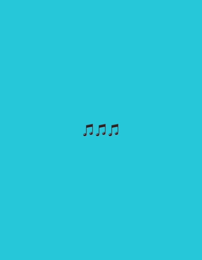 The image displays a minimalist composition on a bright teal background. Centered in the lower portion of the frame are three black musical notes with stems pointing downwards and flags to the right. The notes are evenly spaced. The background is a solid, uninterrupted color.
