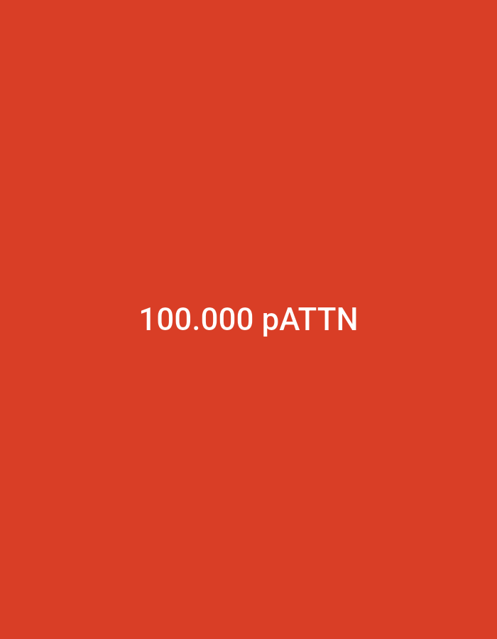 The image displays text on a solid orange background. The text reads "100.000 pATTN" in white, centered on the screen. There is no discernible connection to Lhokseumawe, Indonesia, nor are there any people, objects, actions, or interactions depicted in the image.