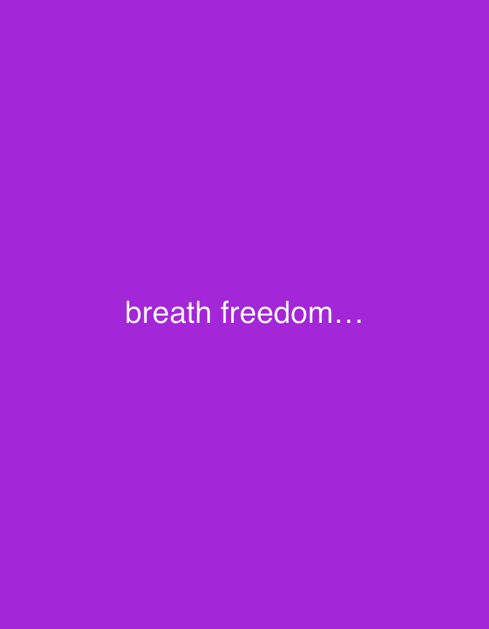 The image is a purple background with the white text "breath freedom..." in the center. It is not possible to infer the location in Kuta Selatan, Indonesia from this image.