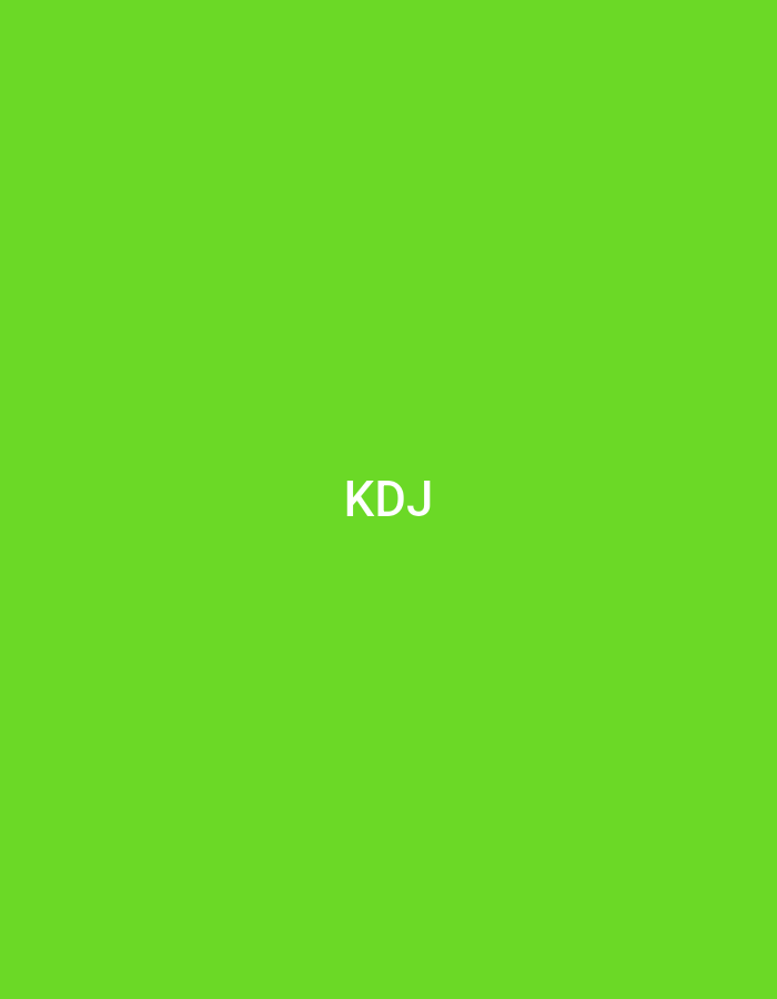 The image displays a uniform, solid lime green background. Centered horizontally and vertically on this monochromatic field are three uppercase letters, "KDJ", rendered in white. The font appears to be a clean, sans-serif typeface. No other subjects, objects, or environmental elements are visible within the frame. The image itself contains no visual information that indicates a specific geographical location, including the city of Casablanca, Morocco.
