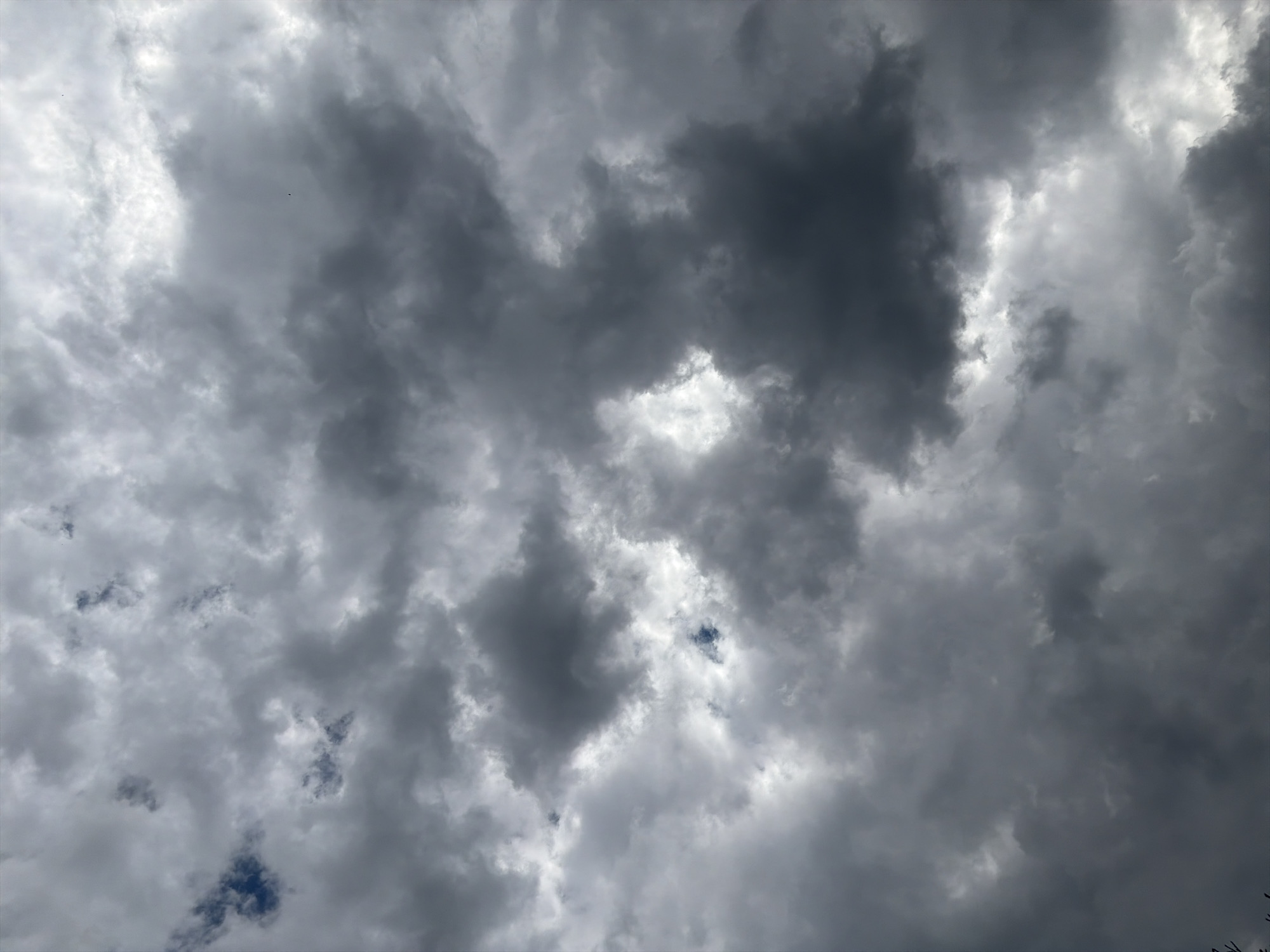 The image captures a close-up, full-frame view of a cloudy sky. The clouds are predominantly dark gray, with some lighter patches suggesting breaks in the cloud cover or varying densities of the clouds themselves. The lighting indicates it is daytime, but the heavy cloud coverage implies overcast conditions, possibly before or during rainfall. There are no discernible landmarks, buildings, or people visible, making it impossible to determine a specific location within Oxentea, Moldova, or any other city. The scene is devoid of any identifiable actions or interactions.