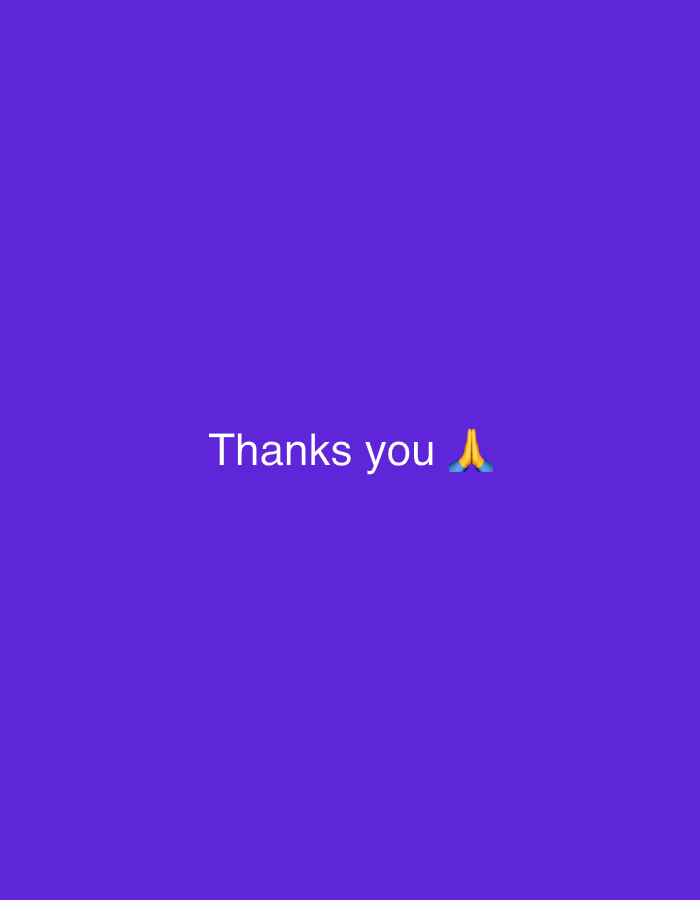 The image contains the words "Thanks you" in white font, followed by a folded hands emoji, set against a solid purple background. There are no elements suggesting a location in La Fouillouse, France, or any other specific geographical context.