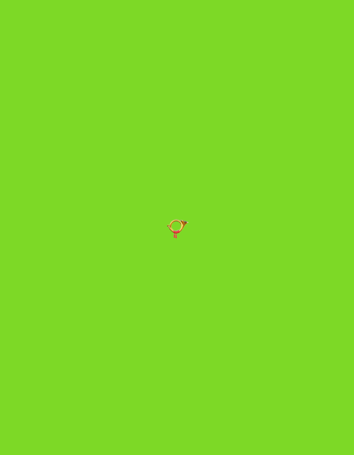 The image shows a close-up of a golden hunting horn with a red ribbon, isolated against a bright green background. There is no information to suggest a location in Moscow, Russia, or any context beyond the object itself.