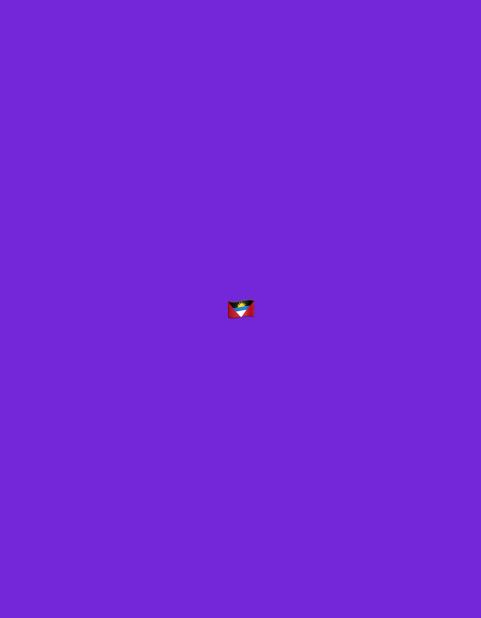 The image shows the flag of Antigua and Barbuda, a Caribbean nation, centered on a solid purple background. The flag features a red field with an inverted triangle in the center. Inside the triangle are horizontal stripes of blue and white, and a yellow sun rising over a black moiety. The flag appears to be a small digital icon or emoji. There are no discernible elements of the city of Moscow, Russia, present in the image.