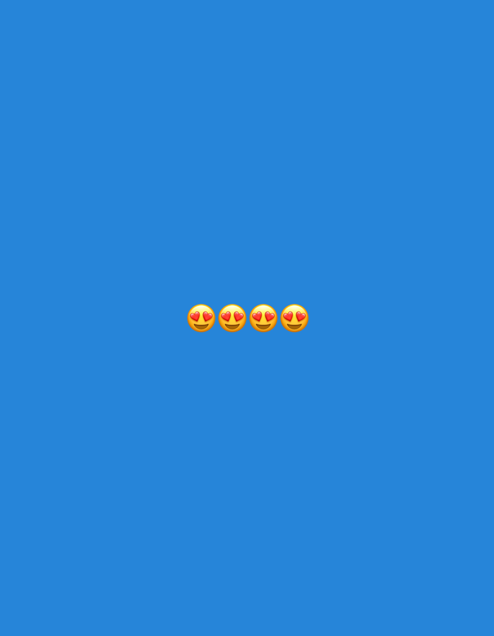 The image displays a blue background with four yellow emojis featuring heart-shaped eyes arranged horizontally in the center. There are no discernible features of the city of Nowa Sól, Poland. The scene is sterile and contains only the aforementioned emojis against the plain blue backdrop.