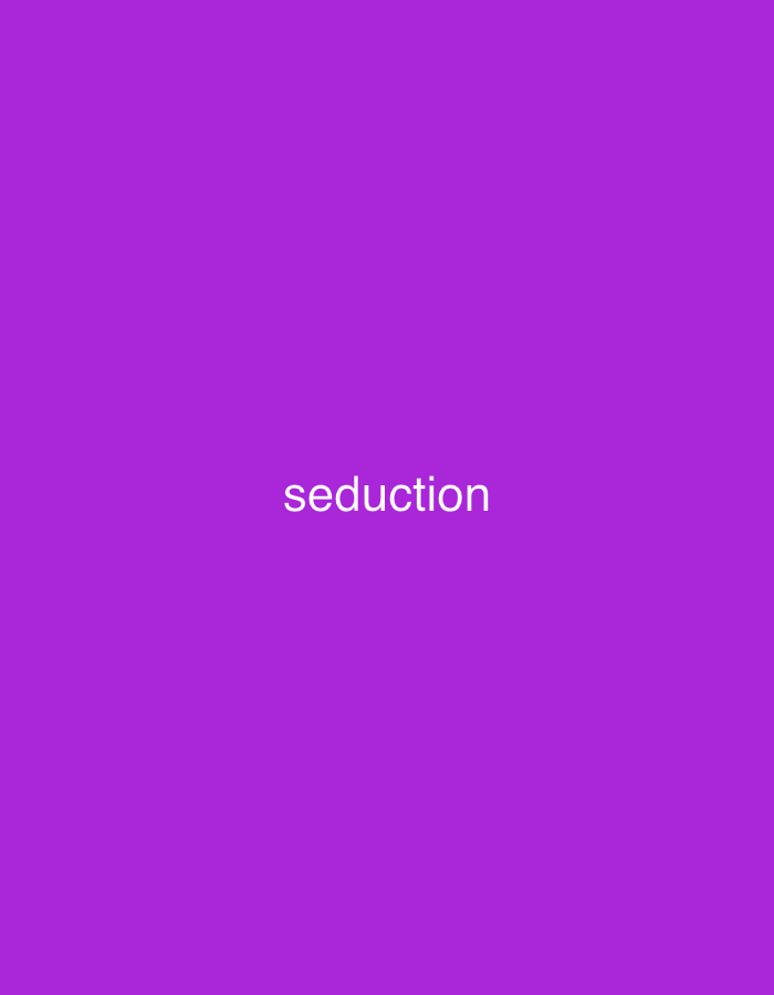 The image displays a solid, uniform purple background. Centered horizontally on this background is the English word "seduction," rendered in white, sans-serif capital letters. The lighting is even and consistent, suggesting a digital graphic or screen display. There are no visible individuals, objects, or environmental elements present within the image frame, and no details that indicate a specific physical location such as New Stadium, Nigeria.