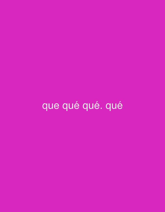 The image displays a plain, solid fuchsia or magenta background. Centered horizontally on this background, in a clean, sans-serif white font, is the text "que qué qué. qué". There are no other visible subjects, objects, or activities depicted. The scene is abstract and minimalist, providing no specific location cues within the image itself. The given context places this media file in Santa Ana, Venezuela, although this is not visually evident from the image. The text, repeating the Spanish word for "what" with punctuation, suggests a tone of inquiry, confusion, or possibly exasperation.
