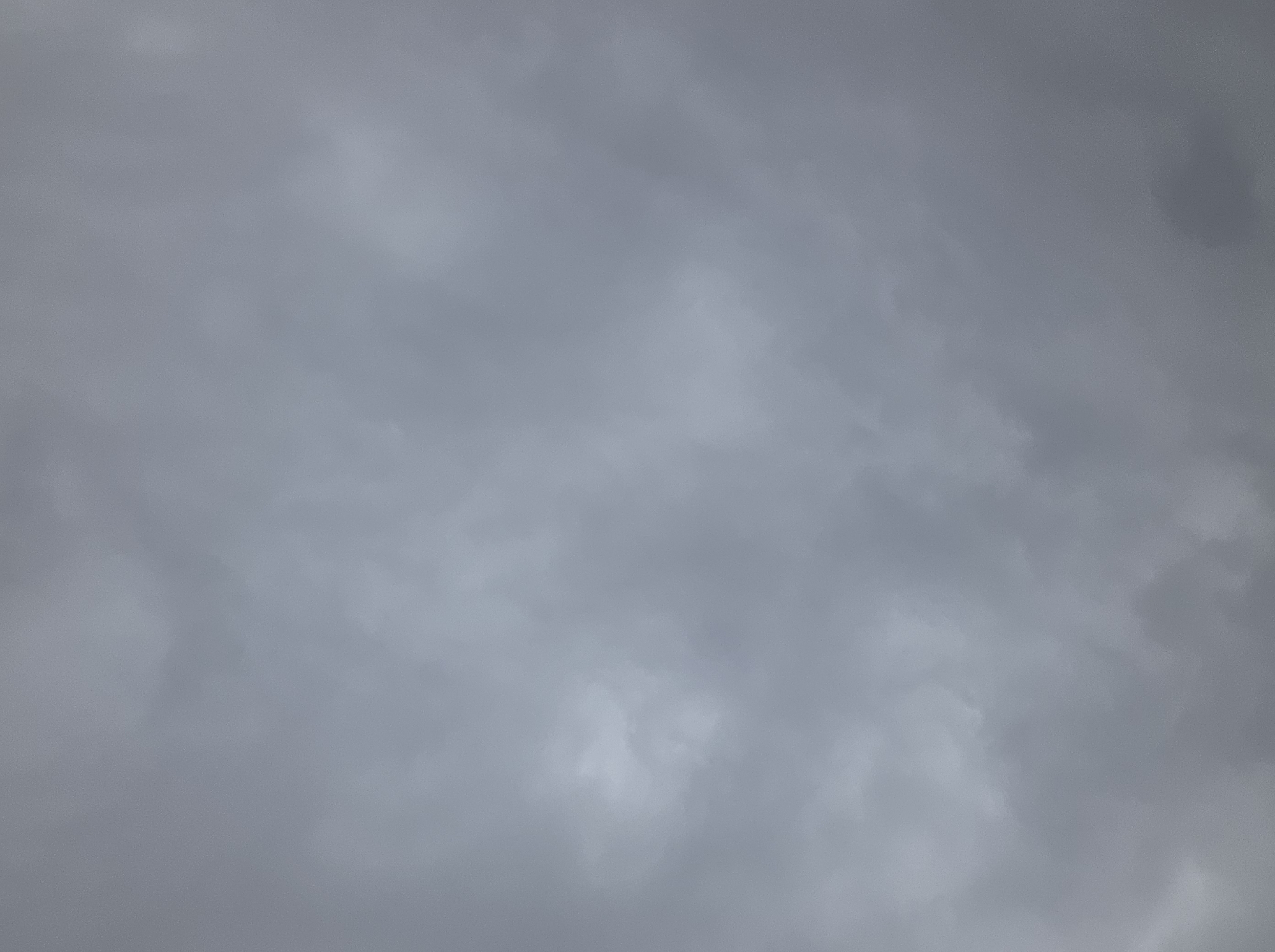 The image shows a sky filled with gray clouds. The clouds are dense and uniformly colored, with subtle variations in shade suggesting depth and texture. There are no discernible features like the sun, moon, or any celestial bodies. The overall impression is that of an overcast or stormy sky. There is no indication of any urban environment or specific location within Tokmok City, Kyrgyzstan, as the image is solely focused on the sky. No people, subjects, objects, or actions are visible.