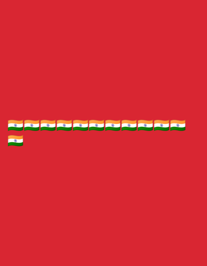 The image displays a row of Indian flags rendered as emojis against a solid red background. There are ten flags in a horizontal line, and one flag positioned below and to the left of the main row. The flags are small and appear to be waving. The red background fills the entire frame of the image. There are no people, cityscapes, or any discernible geographical features present. The location of Haini, India is not depicted or suggested in any way by the visual elements of the image.