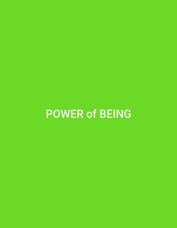 The image is a photograph of a bright green background with the words "POWER of BEING" written in white, capitalized text in the center. There is no indication of the city of Visaginas, Lithuania, or any other location within the image. The scene is a plain, static display of text on a solid color.