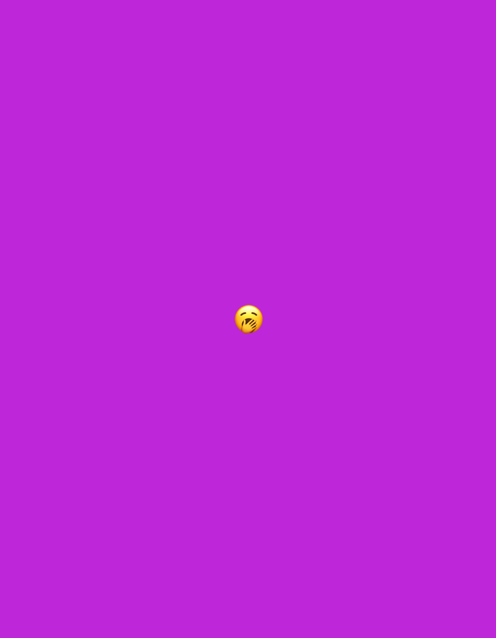 The image displays a solid, uniform purple background. Centrally positioned on this background is a single digital emoji, characterized by a yellow circular face with visible eyes and a hand covering its mouth. No individuals, physical objects, actions, interactions, or discernible real-world environmental features are present. The image provides no visual information to establish a geographical location, including the city of Santa Ana, Venezuela.
