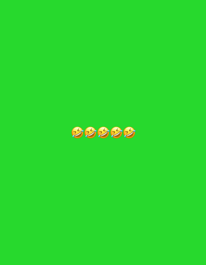 Five laughing face emojis are arranged in a horizontal line in the center of a bright green background.