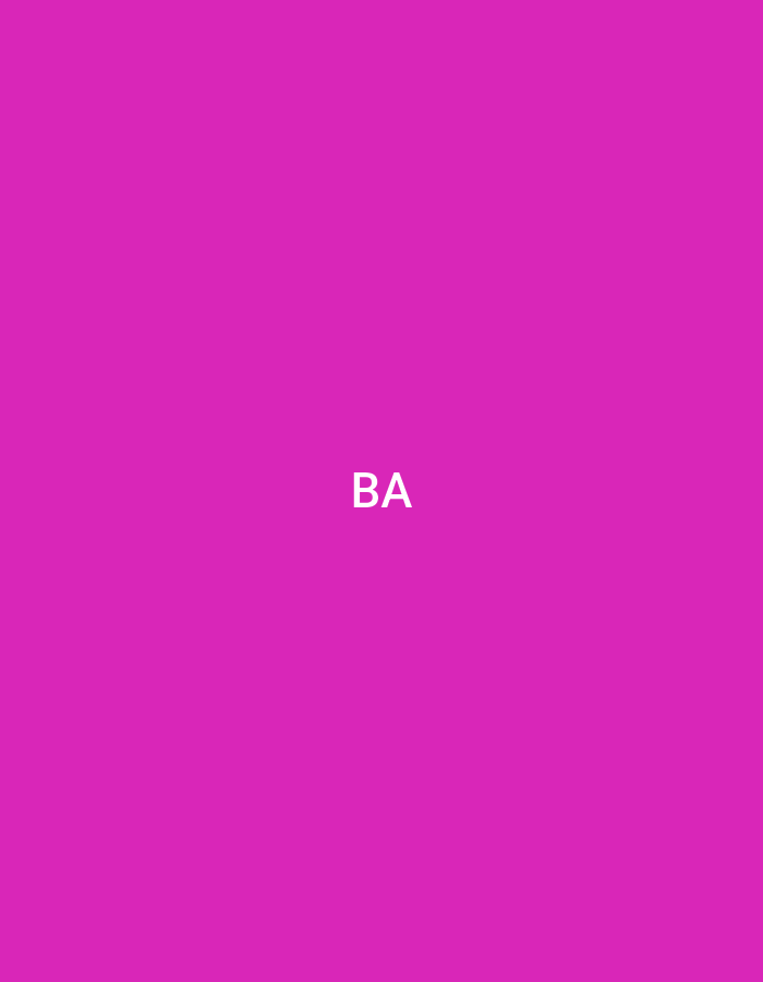 The image displays a uniform magenta background. Centered on this monochromatic field are the capital letters "BA," rendered in white. No other discernible subjects, objects, people, actions, or environmental details are present. The image provides no visual information or contextual cues that would indicate a specific geographical location, including the city of Casablanca, Morocco.