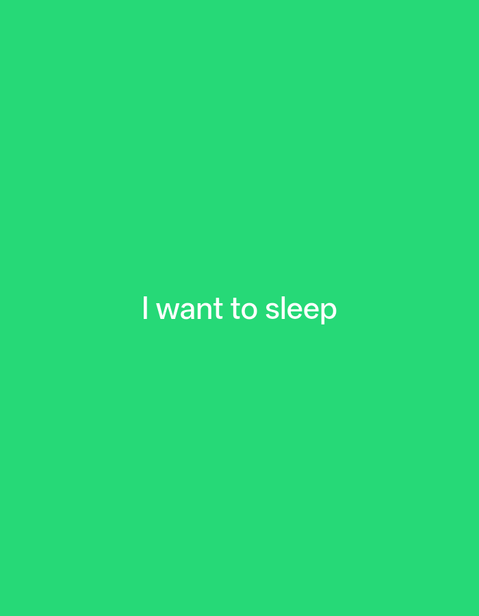 This media file is a digital image with a bright green background. Centered in the image, in white text, are the words "I want to sleep". There are no people, objects, or scene details visible in the image. The text expresses a simple desire. No information about time of day, weather, location cues, or emotions can be inferred from the image, other than the expressed sentiment of wanting to sleep. The location context provided is Payagaboh, Indonesia, but there are no visual elements within the image to support or contradict this location.