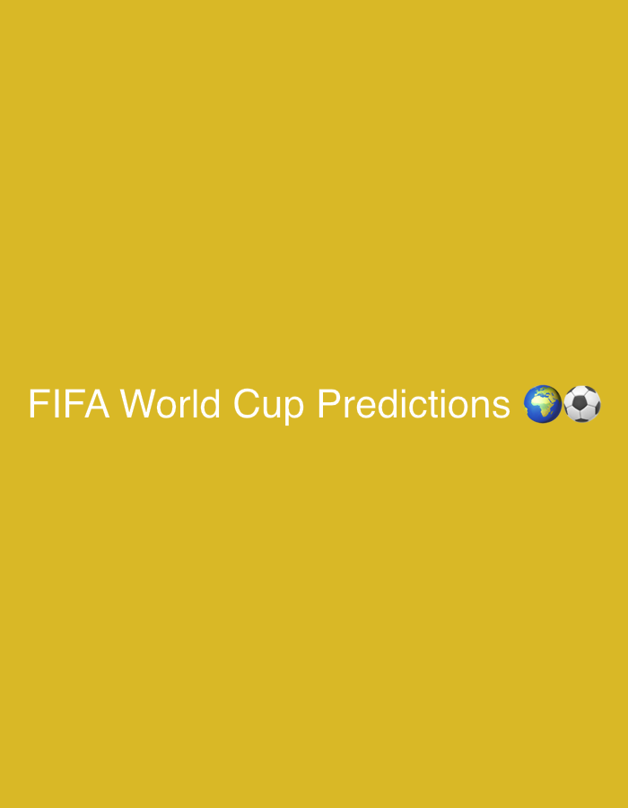 The image is a screenshot from a mobile device, displaying the text "FIFA World Cup Predictions" in white font against a solid mustard yellow background. To the right of the text are two emojis: a blue and green globe emoji and a black and white soccer ball emoji. There are no people, objects, actions, interactions, or environmental elements present in the image, and no information regarding the city of Sofia, Bulgaria, can be derived from it.