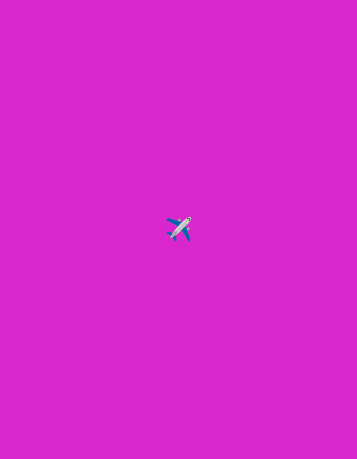 A small, cartoonish blue and white airplane is depicted against a solid magenta background. The airplane is in the center of the image and is oriented at a slight upward angle, suggesting it is flying. There are no other objects or people present. The image does not contain any information that would allow for the identification of a location in the city of Pushkino, Russia.