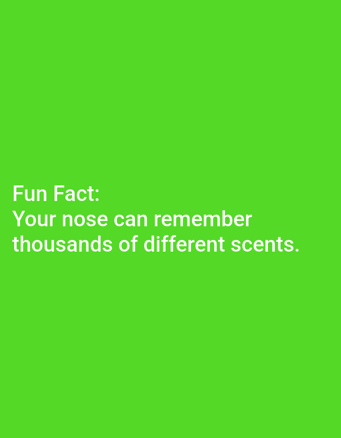 The image is a plain green background with white text. The text reads "Fun Fact: Your nose can remember thousands of different scents." There are no people, objects, or environmental details visible in the image, and therefore no location in Lagos, Nigeria can be determined.