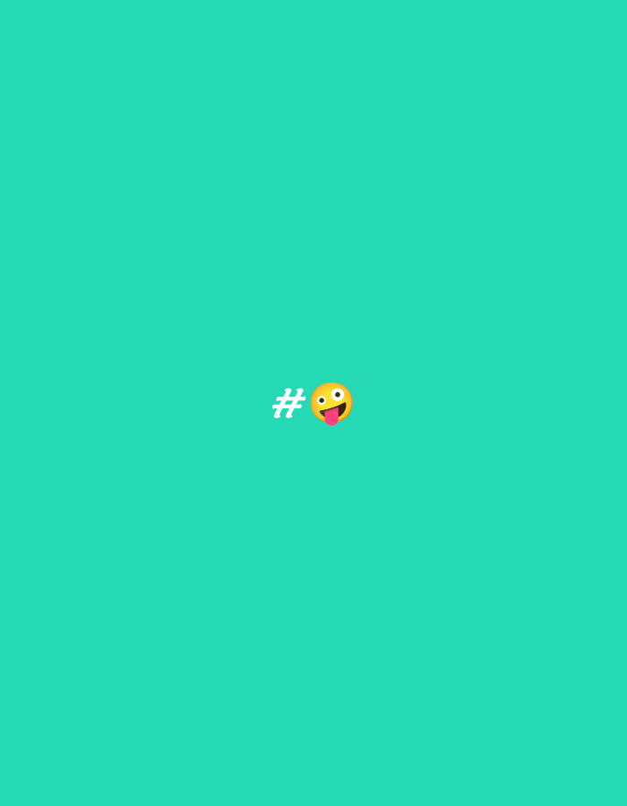 The image shows a turquoise background with a white hashtag symbol next to a yellow emoji with its tongue sticking out. The emoji is positioned slightly to the right of the hashtag. There are no identifiable landmarks or contextual clues to indicate a location in Kuta Selatan, Indonesia.