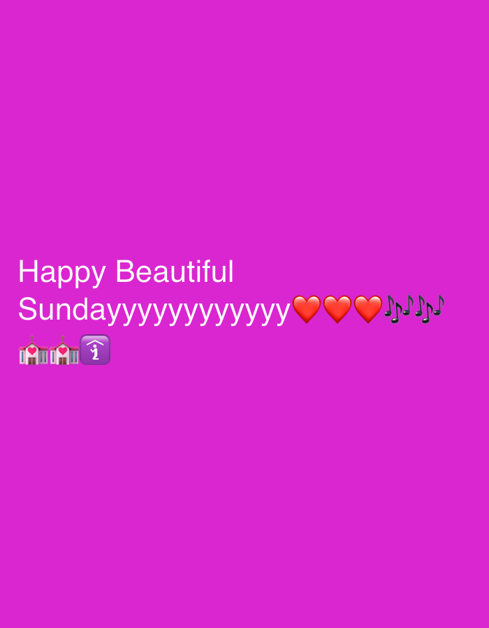 The image shows a purple background with white text that reads "Happy Beautiful Sundayyyyyyyyyyyyyyyy". The text is followed by heart emojis, music note emojis, and church and information symbol emojis. There is no indication of Rafin Par, Nigeria.