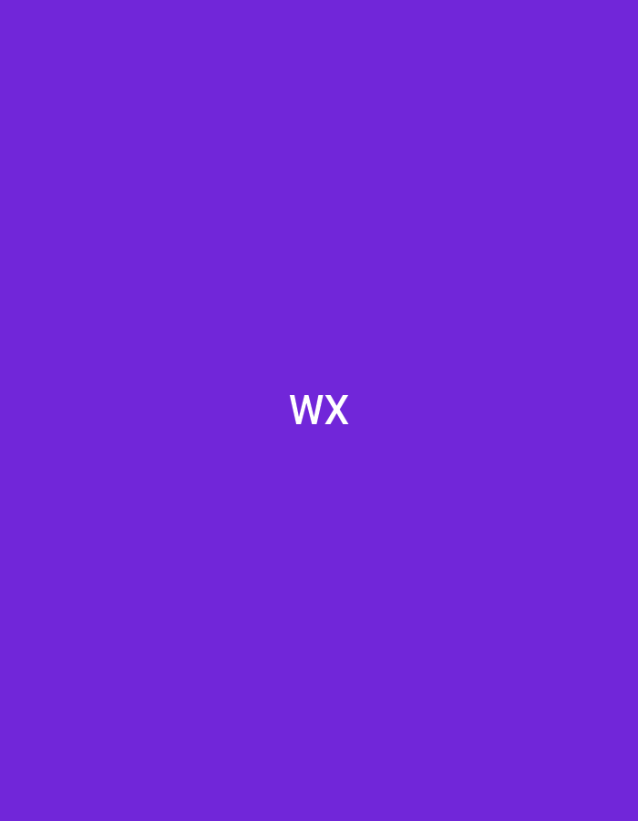 The image displays a solid, uniform purple background. Centrally positioned on this field are the uppercase white letters "WX," rendered in a sans-serif typeface. This is an abstract graphic image and contains no visual elements, landmarks, or environmental context that would indicate a physical location, such as the city of Casablanca, Morocco.