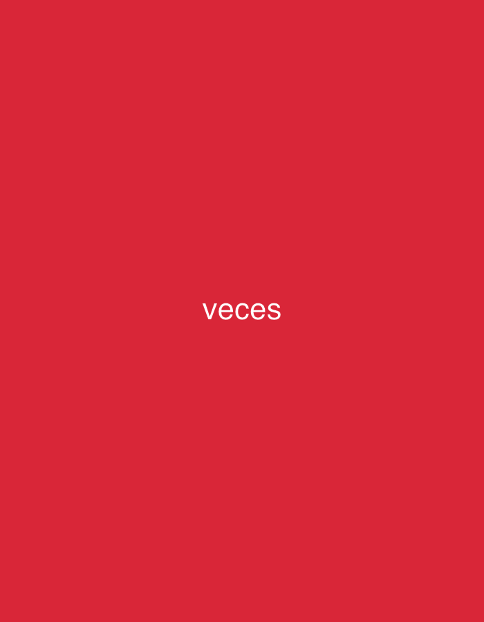 The media file presents a minimalist composition featuring a solid, vibrant red background. Centered horizontally on this monochromatic field is the word "veces," rendered in clear, white, lowercase sans-serif typography. There are no other visible subjects such as people, objects, or discernible scenery. The image does not depict any activity or event. Notable details are limited to the color of the background and the white text. There are no visual cues within the image to indicate time of day, weather conditions, or specific location within Santa Ana, Venezuela, or any other geographic context. The overall impression is that of a graphic or text overlay rather than a photograph of a physical scene.