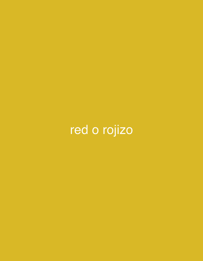 The image displays a solid, uniform mustard yellow background. Centered horizontally on this backdrop, the text "red o rojizo" is prominently featured in white. This Spanish phrase translates to "red or reddish."
There are no people or distinct objects depicted in the image, other than the white text on the colored background. No specific activity or event is taking place, as it is a static, text-based visual. Notable details include the distinct goldenrod hue of the background and the clear, legible white sans-serif font of the text. There are no visible location cues, time of day indicators, weather conditions, or expressions of emotion. While the context of Santa Ana, Venezuela, is provided, the image itself offers no visual elements that confirm or relate to this geographical location, being an abstract display of text and color.