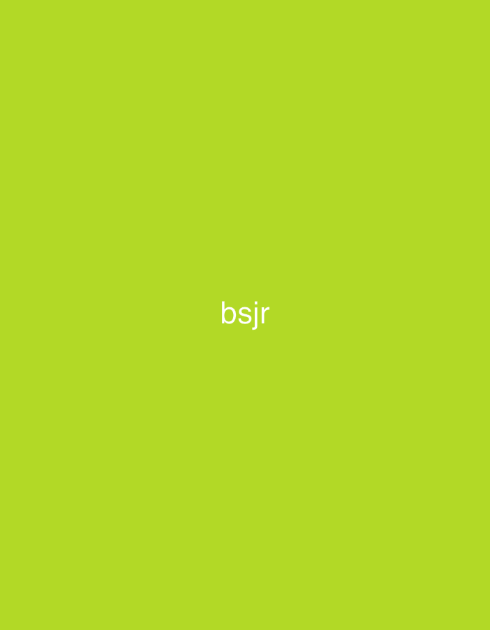 The image displays a uniform, solid lime green background. Centered both horizontally and vertically on this background are the four sans-serif lowercase letters "bsjr" rendered in white text. No people, objects, actions, interactions, or environmental features are present. The image is purely a graphic composition of text on a monochrome background and does not depict a physical scene or location, including any part of the city of Casablanca, Morocco.