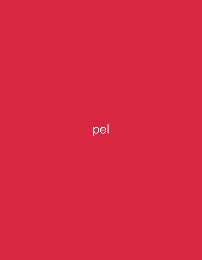 The image displays a solid, vibrant red background. Centered within this field is the word "pel," rendered in white, lowercase, sans-serif letters. There are no other visible subjects, objects, or activities depicted. The scene is abstract and minimalist, offering no specific environmental cues or indicators of time of day or weather. The location context provided is Ihtiman, Bulgaria.