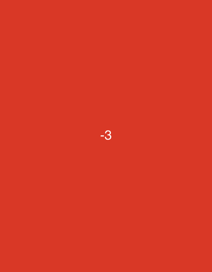 The image is a plain, solid red background. In the center of the image, the text "-3" is displayed in white. There are no other objects, people, or environmental details present.