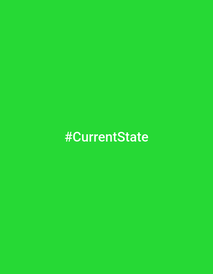 The image shows the text "#CurrentState" in white, centered against a bright green background. There is no discernible city, location, or any other context provided in the image itself.