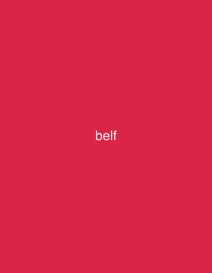 The image displays a solid, uniform, reddish-pink background. Centered on this background is the word "belf" rendered in white, lowercase, sans-serif font. There are no discernible people, objects other than the text, actions, or interactions depicted. The image contains no visual cues, landmarks, or contextual information to suggest a specific geographical location, including the city of Casablanca, Morocco, or any other urban or natural environment.