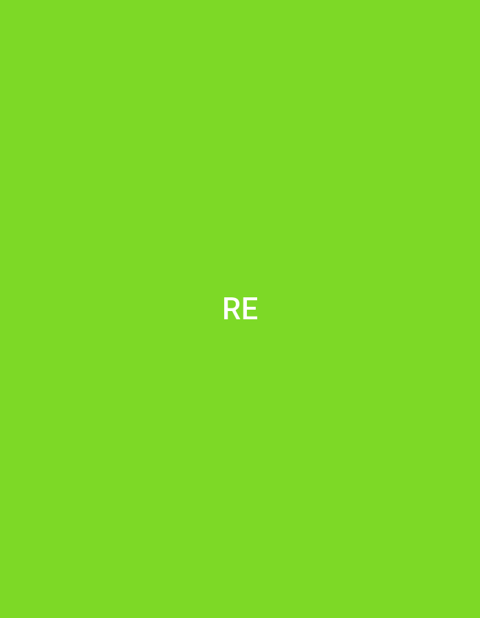 The image features a solid, uniform field of bright lime green. Centered on this green background are the two capital letters "RE," rendered in a plain white, sans-serif typeface. No other objects, figures, or environmental details are visible. The image depicts an abstract graphic element devoid of any discernible three-dimensional space or natural features. The additional crop images show identical "RE" text on the same green background, positioned in various corners (top-left, top-right, bottom-left, bottom-right) of their respective frames, suggesting this "RE" on green is a repeating or scalable graphic component. No visual information within the image itself indicates a specific geographical location, city, or country. Assuming the specified context is Casablanca, Morocco, the image presents an abstract graphic that offers no visual details pertaining to the city's urban or cultural landscape.