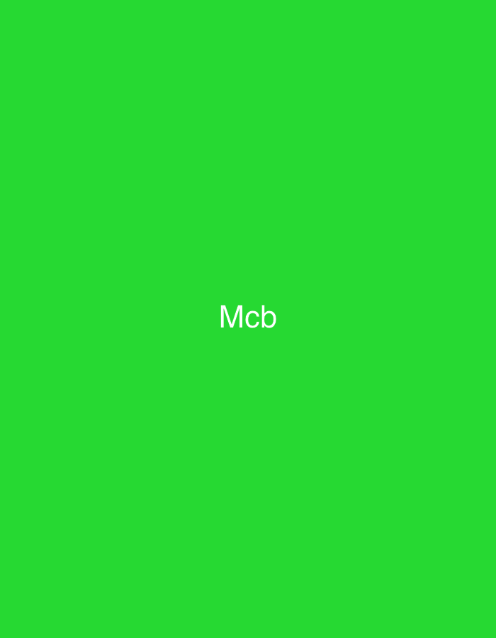The image displays an abstract digital graphic with a uniform, vibrant green background. Centrally positioned on this background is the white text "Mcb", rendered in a clear, sans-serif typeface. No physical objects, individuals, actions, or specific environments are visually represented within the image. This graphic is contextualized within the city of Casablanca, Morocco.