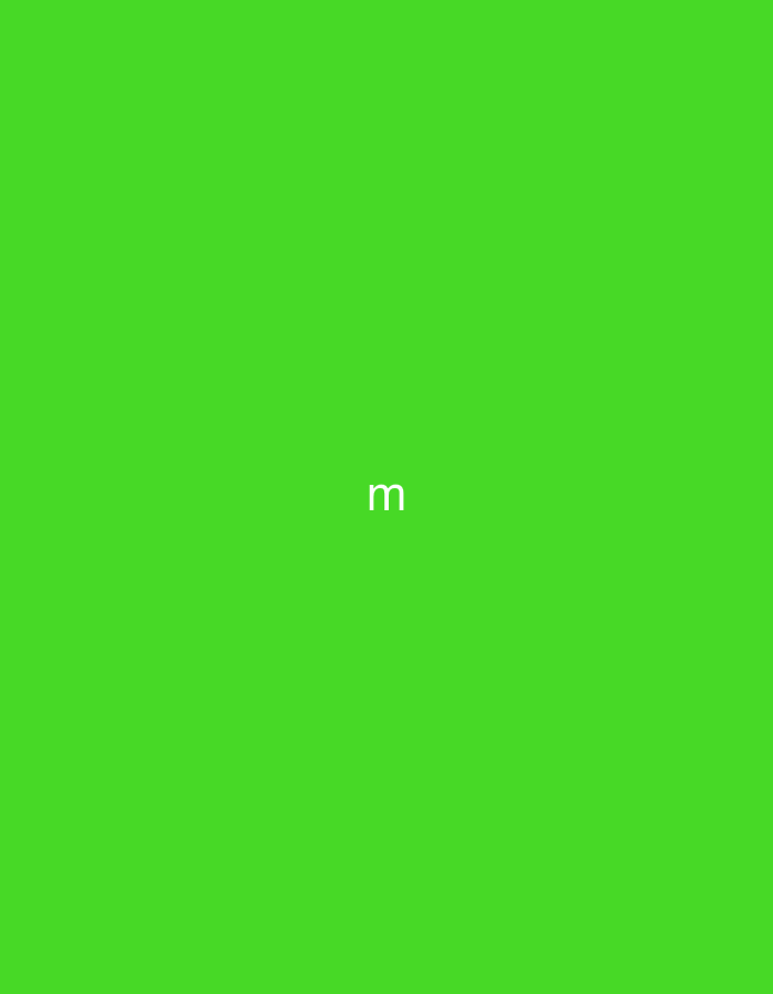 A single lowercase letter "m" is centered on a bright green background. The letter is white and appears to be a digital rendering. The background is uniformly colored with no discernible features.