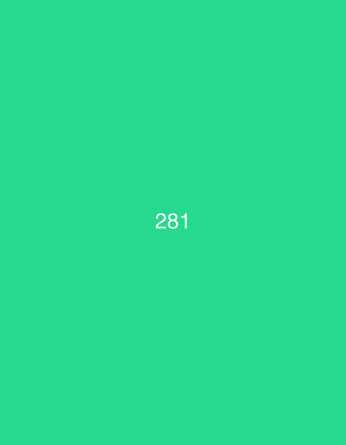 The image displays the number "281" prominently in white, centered vertically and horizontally on a solid teal background. There are no discernible elements related to the city of Đà Nẵng, Vietnam, nor any people, objects, actions, or interactions. The scene is devoid of any urban or environmental context.