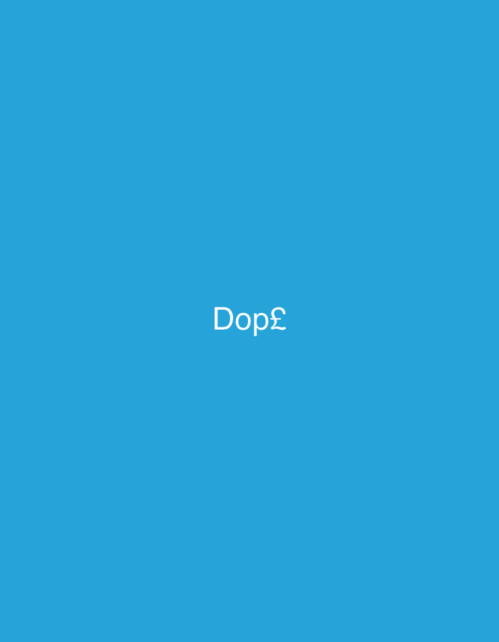The image displays a uniform, solid blue background, centrally featuring the white text "Dop£". This text serves as the primary subject and object within the static and monochromatic composition. The scene is presented in the urban setting of Casablanca, Morocco.