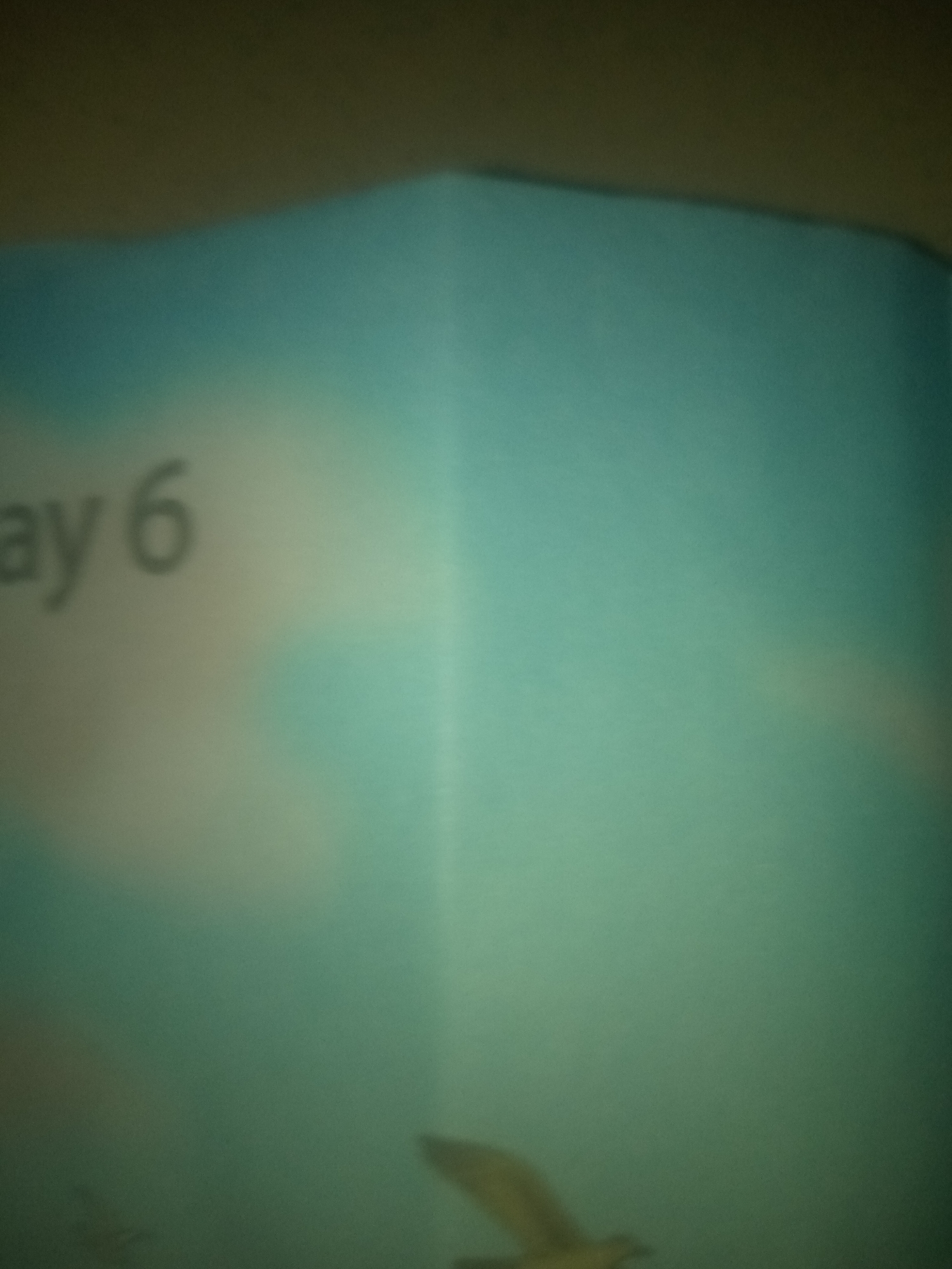 The image shows text on a blurred background. The text reads "ay 6". The background appears to be a sky with clouds, and a silhouette of a bird in flight is visible at the bottom right. There is no identifiable information about the location in Jauro Yinu, Nigeria, as the image does not contain any visual cues related to a specific place. The image is of low quality due to blurriness and poor lighting.