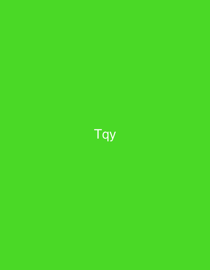 The image displays a solid, uniform bright lime green background that fills the entire frame. Centered horizontally on this background, slightly above the vertical midpoint, is the text "Tqy" rendered in white, with the first letter capitalized and the following two in lowercase. No other subjects, objects, or environmental elements are depicted within the image. This graphic is presented within the context of the city of Casablanca, Morocco.