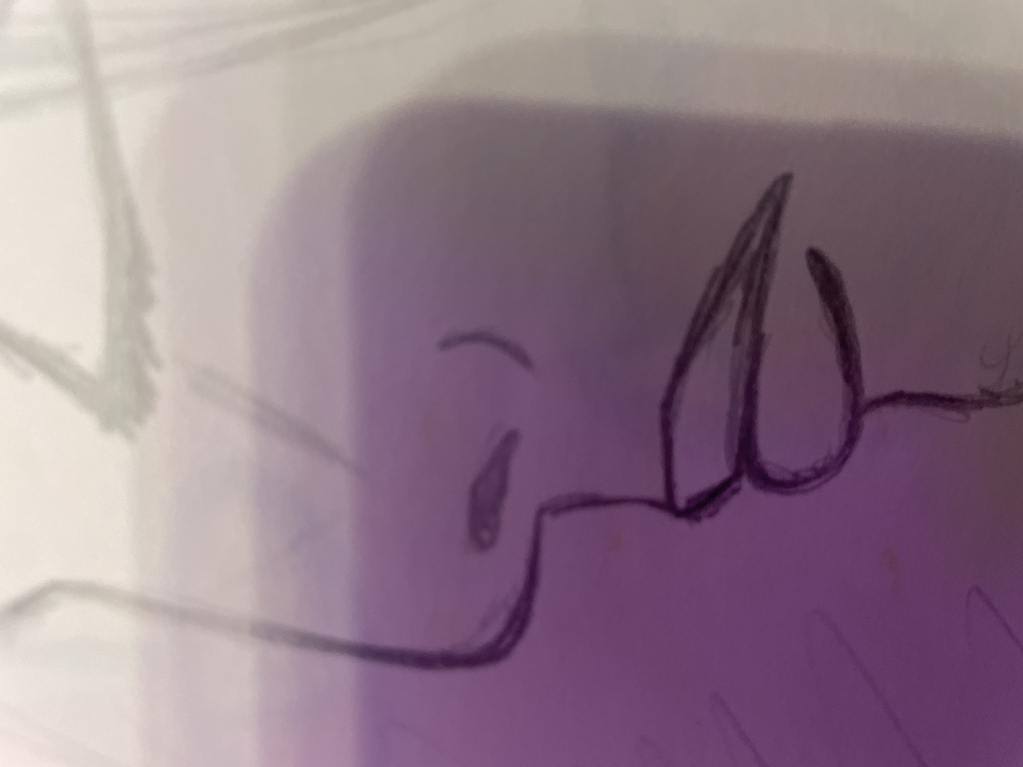 This image is a close-up, abstract sketch of a human face, focusing on the nose and lips. The sketch is done in dark lines on a surface that appears to be paper, with a purple gradient overlaying the bottom half. There are no discernible elements that would allow for the identification of a specific location in Saint Petersburg, Russia, or any environmental context. The image is purely a stylistic representation of facial features.