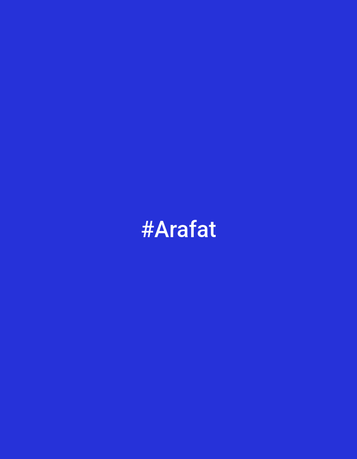 The image is a solid blue background with the hashtag "#Arafat" in white text centered on the image. The location is not discernible from the provided image.